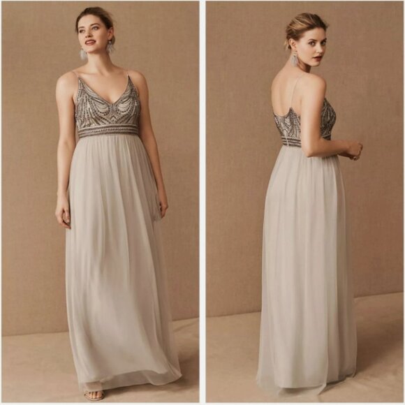 Anthropologie BHLDN Vilette Embellished Maxi Dress Women Size 0 Formal Prom Boho - Picture 1 of 10